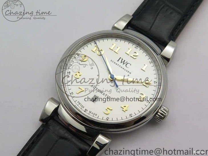 MIROTIME 0415 WaterResistant Da Vinci IW356601 SS MKF 1:1 Best Edition White Dial On Black Leather Strap A 7232
